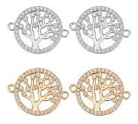 Beebeecraft 12Pcs 2 Colors Tree of Life Connector Charms 18K Gold Plated & Platinum Plated 20x16mm Round Cubic Zirconia Link Charms with Two Loops for Jewelry Making Diy Craft Supplies Accessories