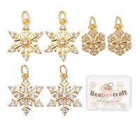 Beebeecraft 12Pcs 3 Style 18K Gold Plated Snowflake Charms Cubic Zirconia Winter Christmas Charm Pendants with Jump Ring for Crafting Bracelet Necklace Jewelry Making