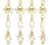 Beebeecraft 12Pcs 3 Styles Ocean Animal Charms for Jewelry Making 18K Gold Plated with Natural Shell Fish Seahorse Octopus Sea Life Charms for Jewelry Making DIY Crafts Necklace Bracelet
