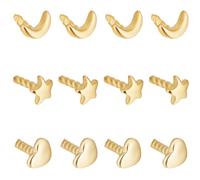 Beebeecraft 12Pcs 3 Styles Screw Eye Pins Sterling Silver Star Moon Heart Golden Eye Pin Peg Bails for Half Drilled Beads Diy Jewellery Making Findings