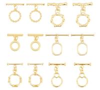 Beebeecraft 12Pcs 6 Styles Toggle Clasps 18K Gold Plated Brass Oval Twister Bamboo T Bar OT Clasps Connectors Round Ring Replacement for Jewellery Making Necklace Bracelet Diy Craft Accessories