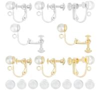 Beebeecraft 12Pcs Clip-on Earring Findings 14K Gold & 925 Sterling Silver Plated Non-Pierced Earrings Clips Finding with Loop Pearl 20Pcs Silicone Pads for Summer DIY Earring Jewellery Making