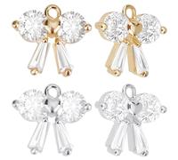 Beebeecraft 12Pcs Cubic Zirconia Charms Gold Silver Butterfly Bowknot Pendants Charms with Loop for DIY Jewelry Making Earrings Necklaces Bracelet
