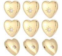 Beebeecraft 12Pcs Heart Beads, 13x12x4mm 18K Gold Plated Brass Small Polaris Compass Love Shape Cubic Zirconia Beads for Jewellery Making Necklace Bracelets Valentines Day Diy Craft Supplies