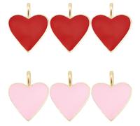 Beebeecraft 12Pcs Heart Enamel Charms Real 18K Gold Plated Red Pink Dangle Love Pendant Charms for Jewellery Making Necklace Bracelet Earrings Diy Crafts Mother's Day Valentine's Day Birthday Gifts