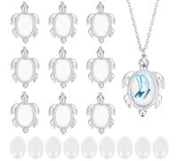 Beebeecraft 12Pcs Oval Blank Bezel Pendant Trays with 12Pcs Clear Glass Cabochons 304 Stainless Steel Turtle Shaped Cabochon Settings Blank Base Charms for Jewelry Making Photo Necklace, Tray 18x13mm