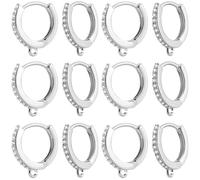 Beebeecraft 12Pcs Platinum Plated Huggie Hoop Earring Findings Round Leverback Earring Hooks with Loop Silver Earwires with Storage Box for DIY Earring Making