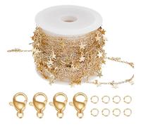 Beebeecraft 16.4 Feet/5M Real 18K Gold Plated Brass Star Chain Bulk Metal Long Pull Extension Connectors Stars Charm Chains with Spool Lobster Clasps Jump Rings for Jewelry Making Necklace DIY Crafts