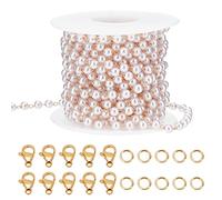 Beebeecraft 16.4 Feet Pearl Beading Chain 18K Gold Plated Cable Chain with Lobster Clasps and Jump Rings for Bracelet Necklace Jewelry Making