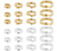 Beebeecraft 160Pcs 8 Styles Split Jump Rings 4/5/6/8mm 24K Gold & Sterling Silver Plated Brass Tiny Round Open Double Loop Jump Rings Connectors for Jewellery Making Necklaces Keychains (Gold Silver)
