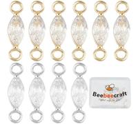 Beebeecraft 16Pcs 2 Colors Cubic Zirconia Connector Charms Platinum Plated Flat Oval Horse Eye White Crystal Rhinestone Birthstone Connector Links with Double Loop for Bracelet Necklace Jewelry Making