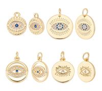 Beebeecraft 16Pcs 4 Styles Cubic Zirconia Evil Eye Charms Metal Brass Flat Round Turkish Greek Evil Eye Charm for Good Luck Protection Amulet Jewelry Making Earring Bracelet Necklace