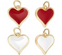 Beebeecraft 1Box 10Pcs Heart Charms 18K Gold Plated Brass Enamel Valentine's Charms Love Beads with Jump Rings for Jewellery Making DIY Crafting (Red, White)
