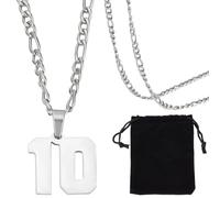 Beebeecraft 1Box 1Pcs Figaro Chain 304 Stainless Steel Silver Athletes Sport Personalized Jersey Number 10 Necklace with Rope for Men Jewelry Baseball Basketball Football Team Inspiration Gifts