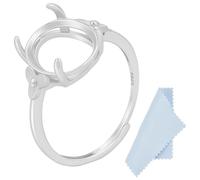 Beebeecraft 1Pc 925 Sterling Silver Blank Bezel Ring, Oval 12x10mm Tray Adjustable Prong Ring Blanks Cabochon Finger Ring Findings Base Components Settings for Jewellery Making Diy Craft