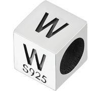 Beebeecraft 1Pc Alphabet Beads for Bracelet Making Letter Separately Sterling Silver 6mm Letter Bead Letter-W Square Alphabet Beads Large Hole for Jewellery Making (Hole: 4.5mm)
