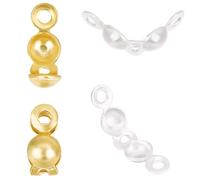 Beebeecraft 2 Colors 20Pcs Bead Tips Knot Covers 18K Gold Plated Sterling Silver Clamshell Crimp Tips Beads Fold-Over Bead Covers Ends Caps for DIY Bracelets Necklaces (2mm Cup)