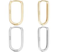 Beebeecraft 2 Pairs 2 Colors Rectangle Hoop Earring 18K Gold Plated 925 Sterling Silver Oval Huggie Hoop Earrings for Women 0.75x0.4 Inch