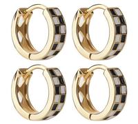 Beebeecraft 2 Pairs Checkerboard Hoop Earrings Real 18K Gold Plated Round Cartilage Earrings Black and White Enamel Grid for Women Earring