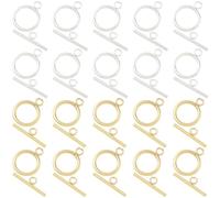 Beebeecraft 20 Sets 2 Color Toggle Clasps for Bracelets 20.5x16x2mm 18K Gold & Sterling Silver Plated 304 Stainless Steel IQ T-bar OT Clasps Link Connectors for Jewelry Making Necklace Diy Crafts