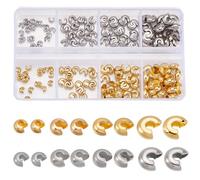 Beebeecraft 200Pcs 2 Color Crimp Beads Covers 18K Gold Plated 304 Stainless Steel Half Round Open End Crimp Bead Covers Knot Covers for Jewellery Making Bracelet Necklace DIY Crafts (4/5.5/6.5/8mm)