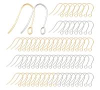 Beebeecraft 200Pcs Golden & Silver 304 Stainless Steel Earring Hooks 18K Gold Plated French Fish Hook Ear Wires with Loop for Jewellery Making DIY Ear Craft Findings Accessories