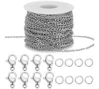 Beebeecraft 20m/65.61 Feet Figaro Chain Bulk Chain Link Jewelry Making Kit with Jump Ring and Lobster Clasp 304 Stainless Steel Silver Oval Connector Chains for Jewelry Necklace Bracelet DIY Crafts