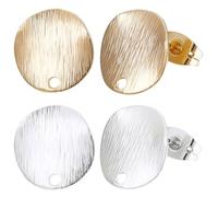 Beebeecraft 20Pcs 2 Colors Flat Round Stud Earring Findings 18K Gold&Silver Plated Brass Earring Post with Hole Butterfly Ear Back for Jewelry Making