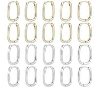 Beebeecraft 20Pcs 2 Colors Rectangle Hoop Earrings for Women, 16x12mm 18K Gold & Platinum Plated Brass Golden Silver Metal Oval Geometric Chunky Huggie Hoop Earrings for Jewelry Gift