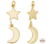 Beebeecraft 20Pcs 2 Style Moon and Star Dangle Charms 18K Gold Plated Crescent Moon Dangle Pendants with Jump Ring for DIY Jewelry Making Necklace Bracelet