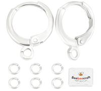 Beebeecraft 20Pcs 925 Sterling Silver Plated Brass Round Earring Hooks with Loop Leverback Earwires and 20Pcs 4mm Open Jump Rings with Storage Box for Jewellery Making Findings