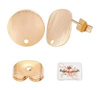 Beebeecraft 20Pcs/Box 18K Gold Plated Earring Findings Flat Round Pad Posts Stud Ear Piercing Plugs with Hole and 20Pcs Butterfly Earring Backs for DIY Earring Jewelry Making