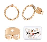 Beebeecraft 20Pcs/Box 18K Gold Plated Stud Earrings with Loop Twisted Circle Geometry Earring Posts with 20Pcs Butterfly Ear Back for Women Girl Jewelry Making DIY Crafts