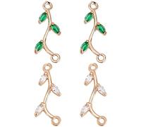 Beebeecraft 20Pcs/Box 2 Colors Leaf Connectors Charms Red&Green Cubic Zirconia Tree Branch Links with Double Loops for Bracelet Earring Necklace Jewellery Making