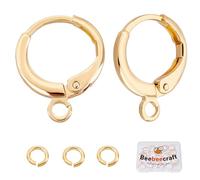Beebeecraft 20Pcs/Box Round Earring Hooks 18K Gold Plated Leverback Hoop Earring with Loop 14.5x11.5mm French Ear Wires with Jump Ring DIY Jewellery Making