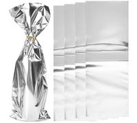 Beebeecraft 20Pcs Metallic Wine Gift Bags Silver Wine Pouch Gift Wrap with 20Pcs Ties Reflective Polypropylene Film Bags for Wine Bottles Sparkle Look Christmas Birthday Party Favors 18.2x6.5inch