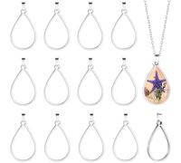 Beebeecraft 20Pcs Open Back Bezel Pendants, 304 Stainless Steel Teardrop Oval Hollow Frame Charms Metal Silver Open Bezel Charms for Resin Pressed Flower Jewelry Making Necklace DIY Craft