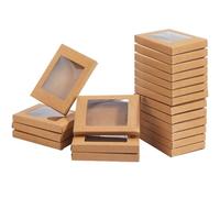 Beebeecraft 20Pcs Small Kraft Paper Gift Box With Window 5''x3.3''x0.6'' Brown Rectangle Handmade Soap Packaging Boxes for Cookie Treat Bakery Candy Jewelry Pie Party Favour Christmas Storage Display