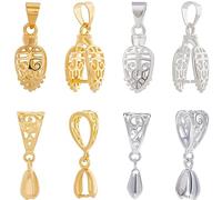 Beebeecraft 24Pcs 4 Styles Pinch Bails Clasp Brass Filigree Ice Pick Pinch Bails Gold and Silver Color Dangle Charms Pendant Connector for Necklace Jewelry Making