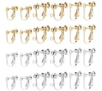 Beebeecraft 24Pcs 6 Styles Clip on Earring Converter 24K Gold & Sterling Silver Plated Brass Screw Back Non Pierced Clip-on Earring Findings Components with 30Pcs Pads for Jewelry Making (2 Colors)