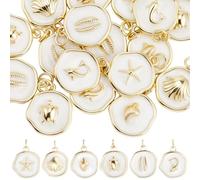 Beebeecraft 24Pcs 6 Styles Ocean Enamel Charms 18K Gold Plated Starfish Seashell Turtle Dolphin Conch Sea Animal Charms for Jewelry Making Summer DIY Crafts