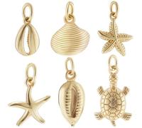 Beebeecraft 24Pcs 6 Styles Shell Starfish Tortoise Charm 18K Gold Plated Ocean Sea Animal Necklaces Pendant charm with Storage Box for Summer DIY Jewelry Making