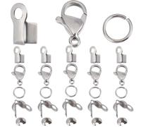 Beebeecraft 270Pcs/Box Jewelry Making Accessories Set Stainless Steel 30Pcs Lobster Clasps 60Pcs Bead Knot Covers 60Pcs Crimp Cover 60Pcs Crimp End Tip and 60Pcs Jump Ring for DIY Jewellery Crafts