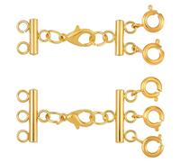 Beebeecraft 2Pcs 2 Styles Necklace Layering Clasps 18K Gold Plated Layering Clasp 304 Stainless Steel Chain Extender 2 Strands 3 Strands Separators for DIY Bracelets Jewelry Making Craft Supplies