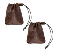 Beebeecraft 2Pcs 4.7x3.9 Inch Leather Drawstring Pouches Coconut Brown Cowhide Leather Small Vintage Coin Purses Money Dice Change Bags Wallets Jewellery Storage for Mens Women Earphone Gift