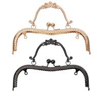 Beebeecraft 2Pcs Coin Purse Clasp Frame Metal Iron Vintage Antique Rose Gold Black Flower Rectangle Arch Shape Wallet Bag Clip Kiss Locks Handle for DIY Craft Purses Making Bags Handles Sewing