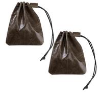 Beebeecraft 2Pcs Drawstring Leather Coin Pouches, 12x10cm Cowhide Leather Pouch Dark Coffee Waterproof Medieval Money Bags Dice Purse Wallet Change Storage Organizer for Jewellery Women Man Gift