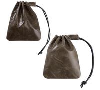 Beebeecraft 2Pcs Drawstring Leather Coin Pouches, 14.5x12.5/12x10cm Cowhide Leather Pouch Dark Coffee Waterproof Medieval Money Bags Dice Purse Wallet Change Storage Organizer for Jewellery Mens Gift