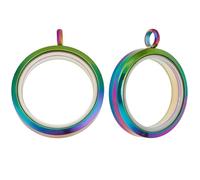 Beebeecraft 2Pcs Floating Charm Locket 37x30x7mm 304 Stainless Steel Flat Round Rainbow Mix Colored Memory Glass Locket Charms for Picture Photo Frame Beads Pearl Cage Necklace (Without Chain)
