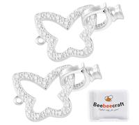 Beebeecraft 2Pcs Fold Over Clasps 925 Sterling Silver Butterfly Shaped Cubic Zirconia Fold-over End Clasp Extender for Jewelry Making Bracelet DIY Crafts
